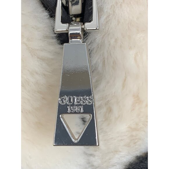 Guess Plush Teddy Cozy  Womens S Black & Beige Faux Fur Jacket Zip Crop RV10318 - Picture 10 of 12